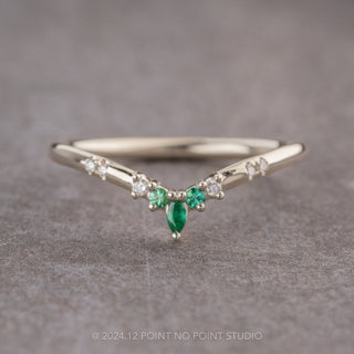 Emerald and Diamond Wedding Band, Flora Setting, Platinum