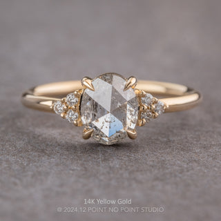 2.57 Carat Icy Salt and Pepper Oval Diamond Engagement Ring, Quinn Setting, Point No Point Studio. Available in a variety of metal types. Eco-friendly, Recycled Metals, Conflict Free.