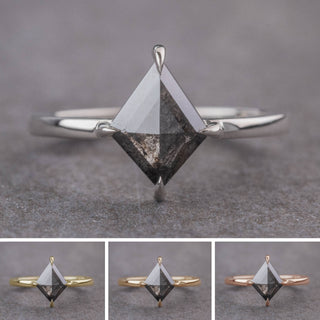1.33 Carat Black Salt and Pepper Lozenge Diamond Engagement Ring, Jane Setting