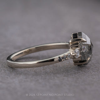 2.40 Carat Salt and Pepper Hexagon Diamond Engagement Ring, Ombre Eliza Setting, 14K White Gold