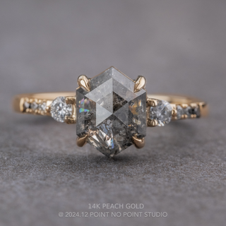 2 Carat Salt and Pepper Hexagon Diamond Engagement Ring, Ombre Eliza Setting