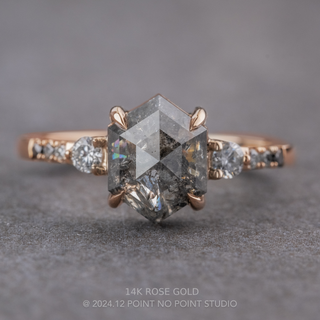 2 Carat Salt and Pepper Hexagon Diamond Engagement Ring, Ombre Eliza Setting