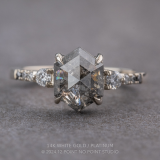 2 Carat Salt and Pepper Hexagon Diamond Engagement Ring, Ombre Eliza Setting