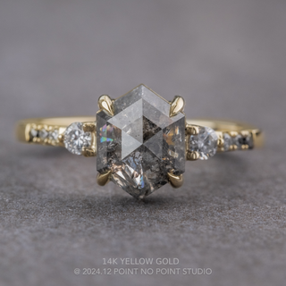 2 Carat Salt and Pepper Hexagon Diamond Engagement Ring, Ombre Eliza Setting