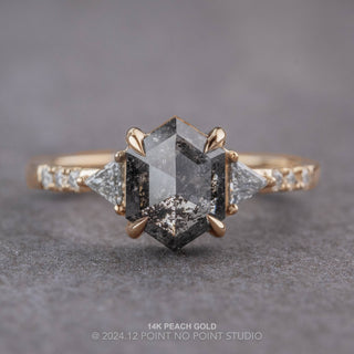 1.80 Carat Black Salt and Pepper Hexagon Diamond Engagement Ring, Eliza Setting