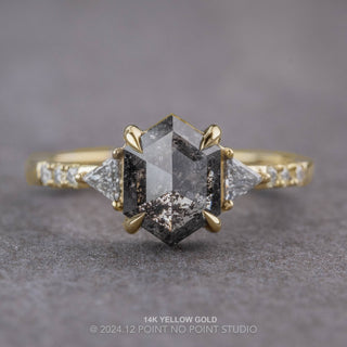 1.80 Carat Black Salt and Pepper Hexagon Diamond Engagement Ring, Eliza Setting