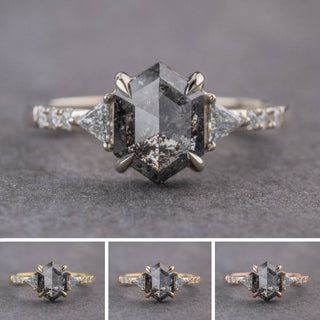 1.80 Carat Black Salt and Pepper Hexagon Diamond Engagement Ring, Eliza Setting