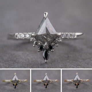 .81 Carat Salt and Pepper Kite Diamond Engagement Ring, Ombre Avaline Setting