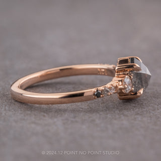 1.32 Carat Salt and Pepper Hexagon Diamond Engagement Ring, Ombre Eliza Setting, 14K Rose Gold