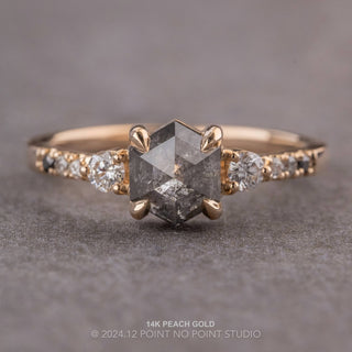 1.31 Carat Salt and Pepper Hexagon Diamond Engagement Ring, Ombre Eliza Setting
