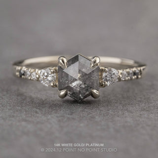 1.31 Carat Salt and Pepper Hexagon Diamond Engagement Ring, Ombre Eliza Setting