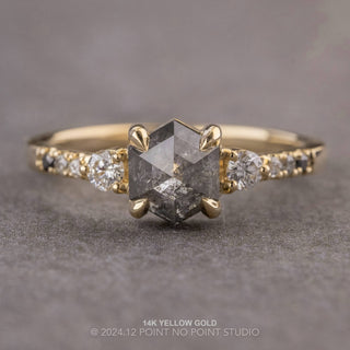 1.31 Carat Salt and Pepper Hexagon Diamond Engagement Ring, Ombre Eliza Setting