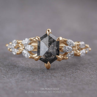1.28 Carat Black Salt and Pepper Hexagon Diamond Engagement Ring, Winnie Setting
