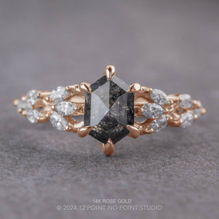 1.28 Carat Black Salt and Pepper Hexagon Diamond Engagement Ring, Winnie Setting