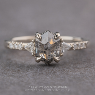 1.21 Carat Salt and Pepper Hexagon Diamond Engagement Ring, Eliza Setting
