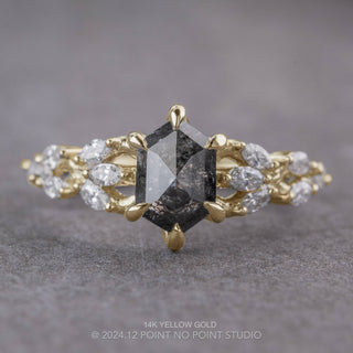 1.28 Carat Black Salt and Pepper Hexagon Diamond Engagement Ring, Winnie Setting