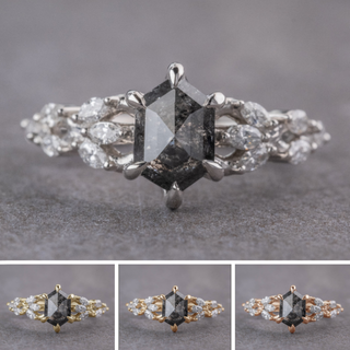 1.28 Carat Black Salt and Pepper Hexagon Diamond Engagement Ring, Winnie Setting