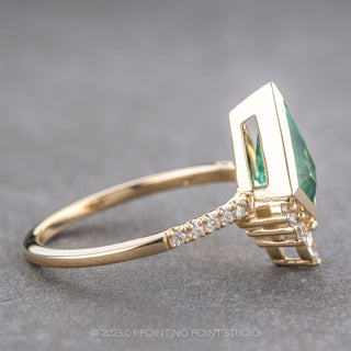 1.85 Carat Kite Emerald and Diamond Engagement Ring, Bezel Avaline Setting, 14k Yellow Gold