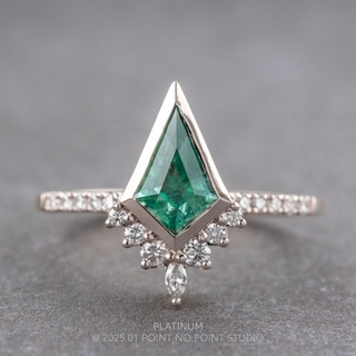 1.85 Carat Kite Emerald and Diamond Engagement Ring, Bezel Avaline Setting