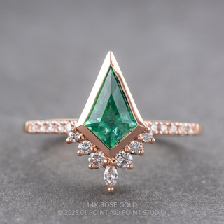 1.85 Carat Kite Emerald and Diamond Engagement Ring, Bezel Avaline Setting