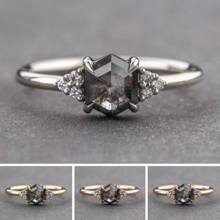 1.30 Carat Black Speckled Hexagon Diamond Engagement Ring, Quinn Setting