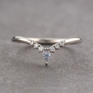 Moonstone and Diamond Wedding Band, Kite Cassiopeia Setting, 14k White Gold