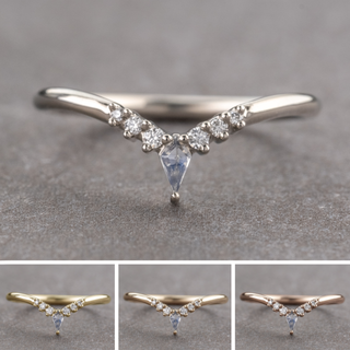 Kylie Wedding Ring, 7 Moonstone and Diamond, Round Band women's wedding band, Point No Point Studio. Eco-friendly, Recycled Metals, Conflict Free.