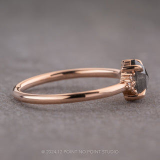 .95 Carat Black Speckled Hexagon Diamond Engagement Ring, Quinn Setting, 14K Rose Gold