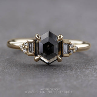 1.61 Carat Black Hexagon Diamond Engagement Ring, Dahlia Setting