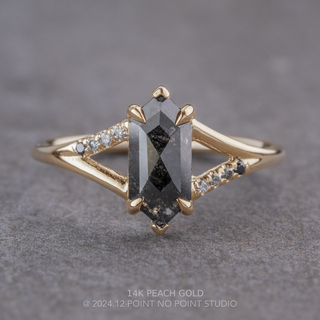 1.35 Carat Black Salt and Pepper Hexagon Diamond Engagement Ring, Ombre Sirena Setting
