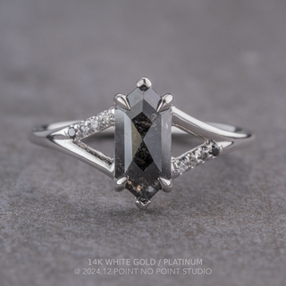 1.35 Carat Black Salt and Pepper Hexagon Diamond Engagement Ring, Ombre Sirena Setting