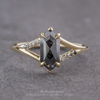 1.35 Carat Black Salt and Pepper Hexagon Diamond Engagement Ring, Ombre Sirena Setting