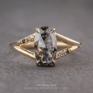 1.71 Carat Black Speckled Oval Diamond Engagement Ring, Ombre Sirena Setting