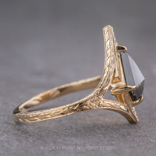 .99 Carat Black Kite Diamond Engagement Ring, Engraved Arwen Setting, 14K Yellow Gold