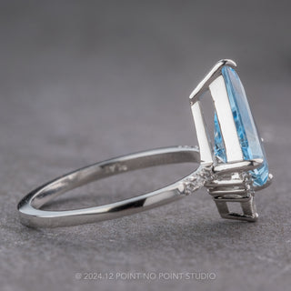 1.96 Carat Kite Aquamarine and Diamond Engagement Ring, Avaline Setting, Platinum