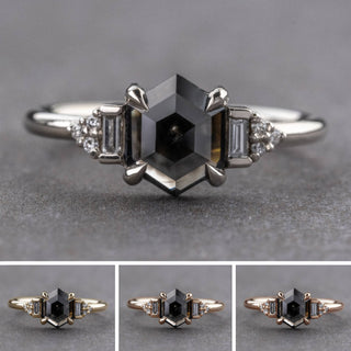 1.61 Carat Black Hexagon Diamond Engagement Ring, Dahlia Setting