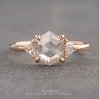 1.60 Carat Icy White Hexagon Diamond Engagement Ring, Zoe Setting, Point No Point Studio. Available in a variety of metal types. Eco-friendly, Recycled Metals, Conflict Free.