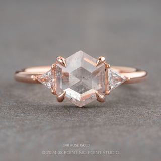 1.60 Carat Icy White Hexagon Diamond Engagement Ring, Zoe Setting, Point No Point Studio. Available in a variety of metal types. Eco-friendly, Recycled Metals, Conflict Free.
