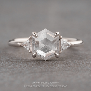1.60 Carat Icy White Hexagon Diamond Engagement Ring, Zoe Setting, Point No Point Studio. Available in a variety of metal types. Eco-friendly, Recycled Metals, Conflict Free.