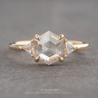 1.60 Carat Icy White Hexagon Diamond Engagement Ring, Zoe Setting, Point No Point Studio. Available in a variety of metal types. Eco-friendly, Recycled Metals, Conflict Free.
