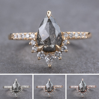 1.34 Carat Black Salt and Pepper Pear Diamond Engagement Ring, Avaline Setting