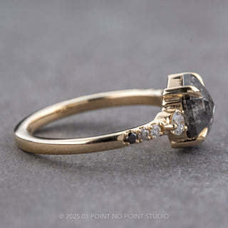 1.72 Carat Salt and Pepper Hexagon Diamond Engagement Ring, Ombre Eliza Setting, 14K Yellow Gold