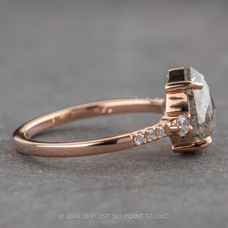 2.71 Carat Salt and Pepper Pear Diamond Engagement Ring, Eliza Setting, 14K Rose Gold