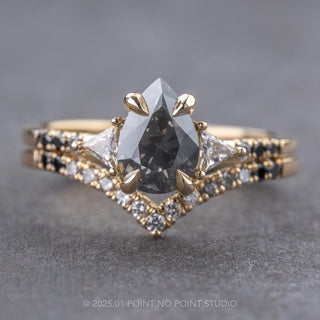 1.15 Carat Fancy Grey Pear Diamond Engagement Ring, Ombre Eliza Setting, 14K Yellow Gold