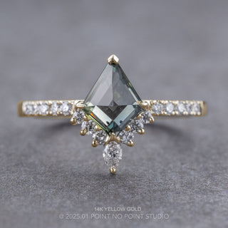 1.69 Carat Green Kite Sapphire and Diamond Engagement Ring, Avaline Setting