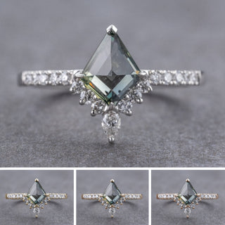 1.69 Carat Green Kite Sapphire and Diamond Engagement Ring, Avaline Setting