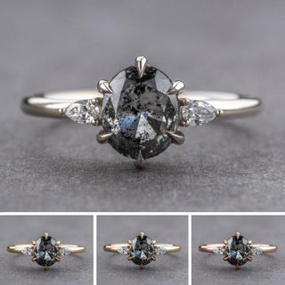2.04 Carat Black Speckled Oval Diamond Engagement Ring, Zoe Setting