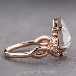 2.96 Carat Icy Grey Kite Diamond Engagement Ring, Leaf Quinn Setting, 14k Rose Gold