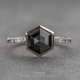 1.58 Carat Black Hexagon Diamond Engagement Ring, Bezel Ombre Jules Setting