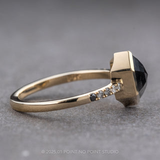 1.85 Carat Black Hexagon Diamond Engagement Ring, Bezel Ombre Jules Setting, 14K Yellow Gold